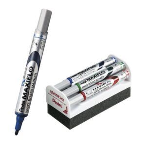 Set 4 marcadores + borrador PENTEL MAXIFLO para pizarra blanca