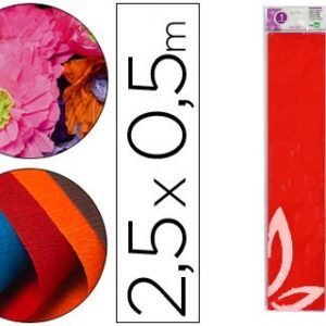 Papel crespon liderpapel 50 cm x 2.5m 34g/m2, bolsa de 5 uds. Ro