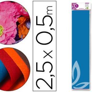 Papel crespon liderpapel 50 cm x 2.5m 34g/m2, bolsa de 5 uds. Az