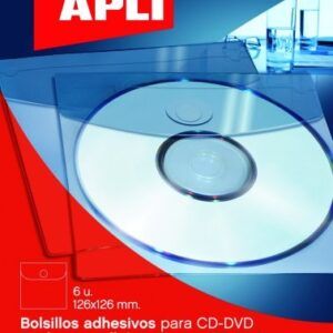 Bolsillos ADHESIVOS APLI formato CD (6 unidades)